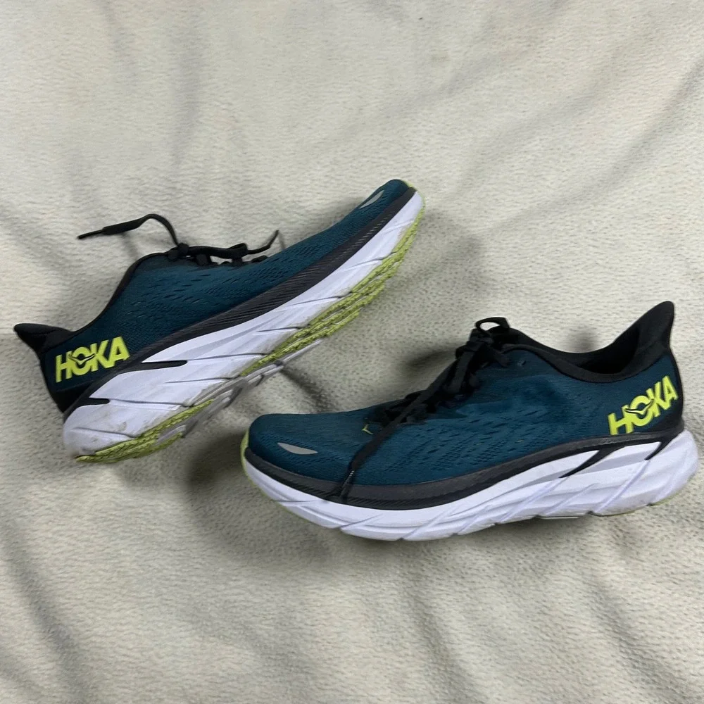 Hoka Clifton 8 Running Shoes Mens 10 Deep Teal Lime Green 1119393 BCBT